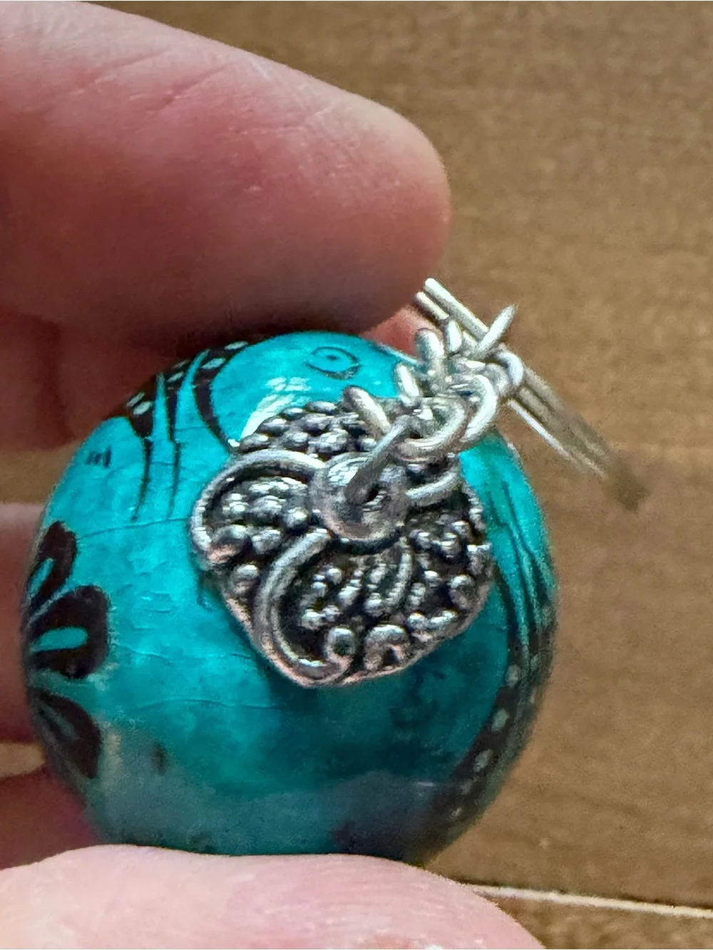 Turkish Design Turquoise Floral Ceramic Orb Keychain